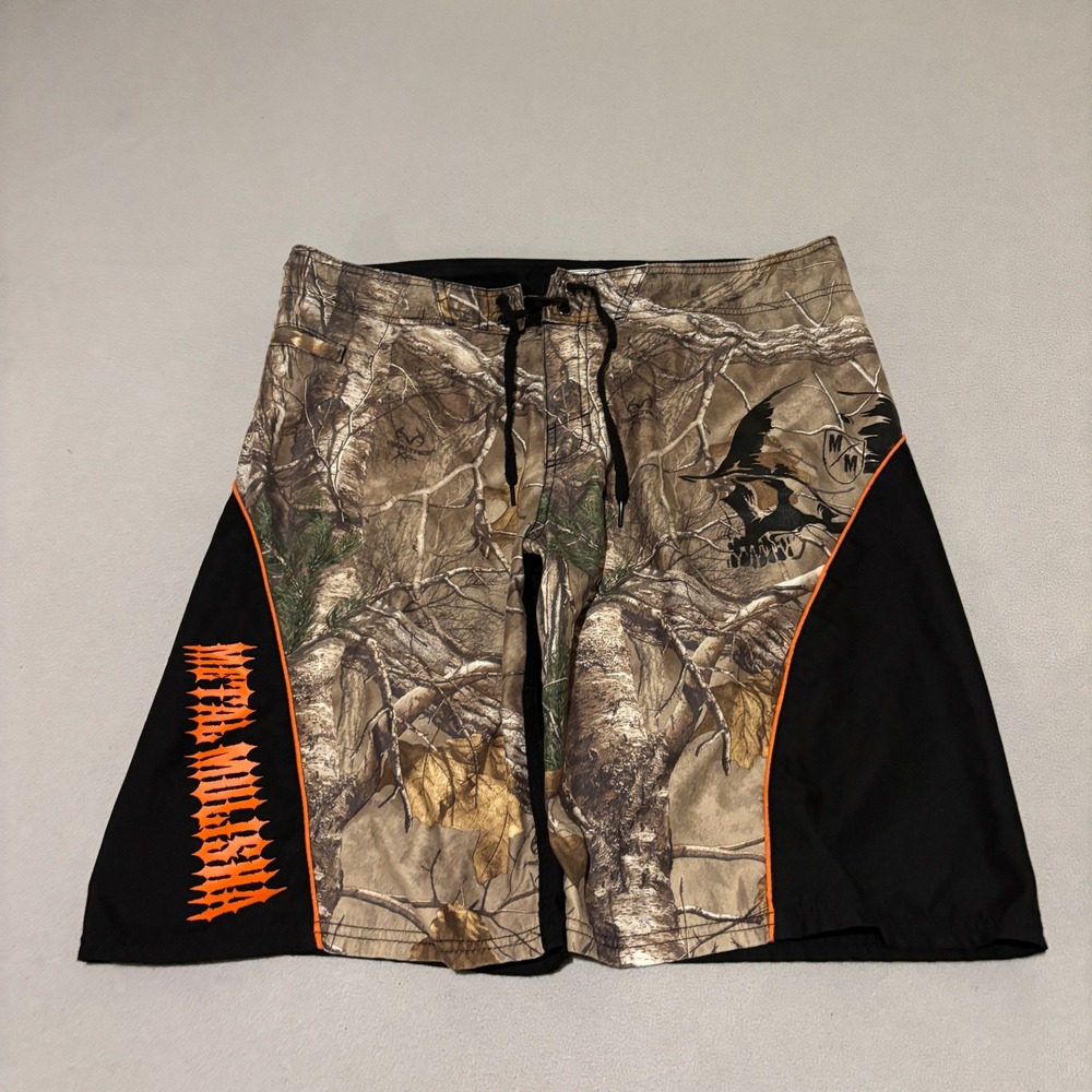 Metal Mulisha Mens Realtree Camo Board Shorts Size 36 Black Orange Motocross